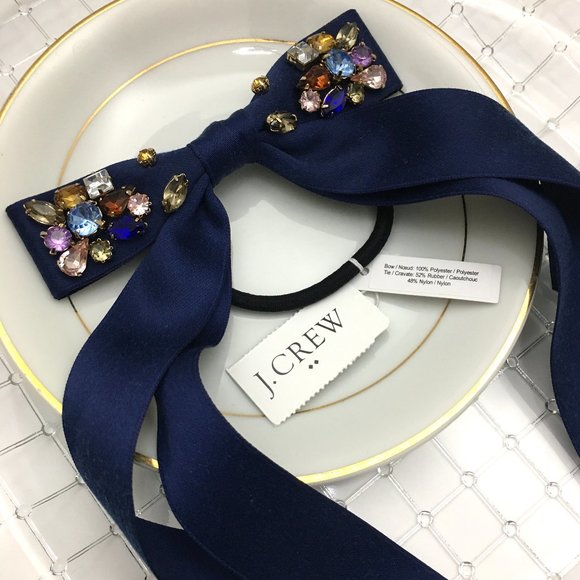 NEW! J. Crew Navy Embellished Jewel Bow Hair Tie - Picture 1 of 3
